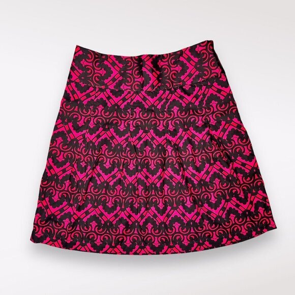 H&M Black Pink Red A Line Mini Skirt Retro Patterned Cotton Mod Style Size 6 - Picture 1 of 8